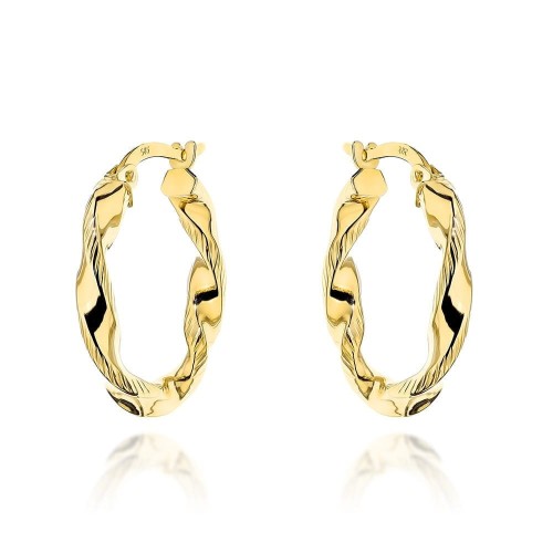 Kolczyki złote koła skręcone 20 mm lśniące angielskie zapięcie próba 585