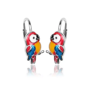Kolczyki papugi dla dziewczynki dzieci angielskie zapięcie srebro 925
