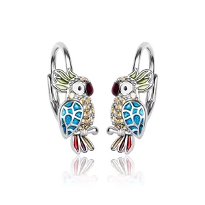 Kolczyki srebrne dla dziewczynki papugi angielskie zapięcie 925