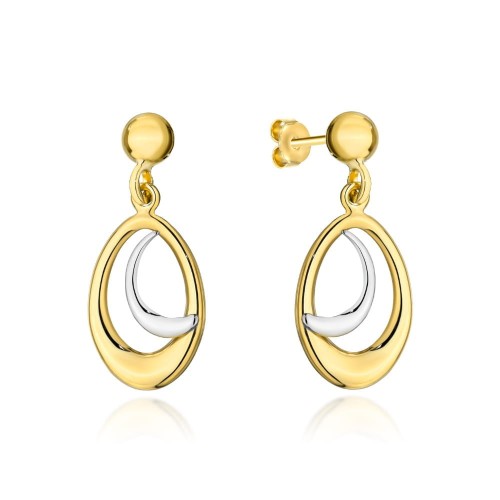 Kolczyki złote owal i księżyc w białym złocie