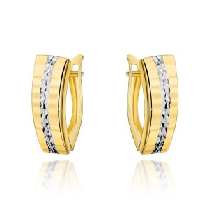 Kolczyki złote z diamentowaniem na środku w dwóch kolorach złota