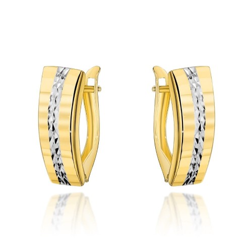 Kolczyki złote z diamentowaniem na środku w dwóch kolorach złota