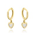 Kolczyki złote kółeczko z wiszącym serduszkiem z masą perłową 585