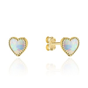 Kolczyki złote serduszka z opalem na sztyfcie próba 585