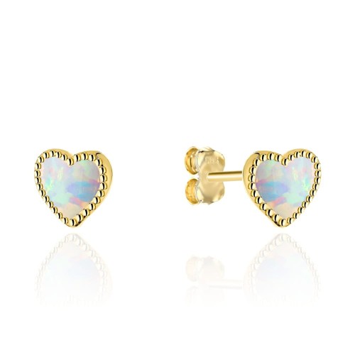Kolczyki złote serduszka z opalem na sztyfcie próba 585