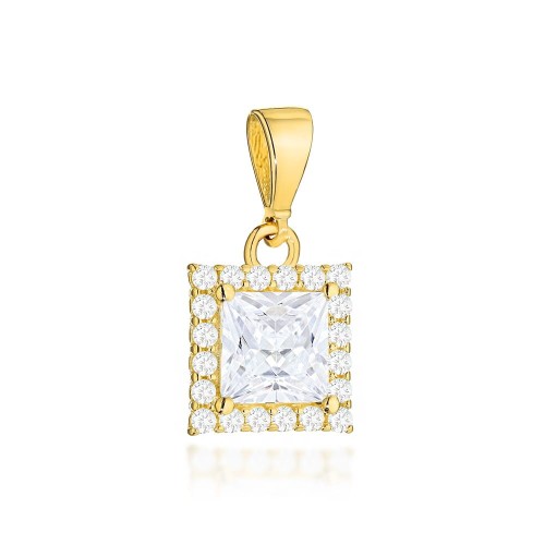 Zawieszka złota z kwadratowym kamieniem i cyrkoniami próba 585