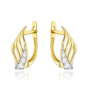 Kolczyki złote skrzydła zdobione cyrkoniami angielskie zapięcie próba 585