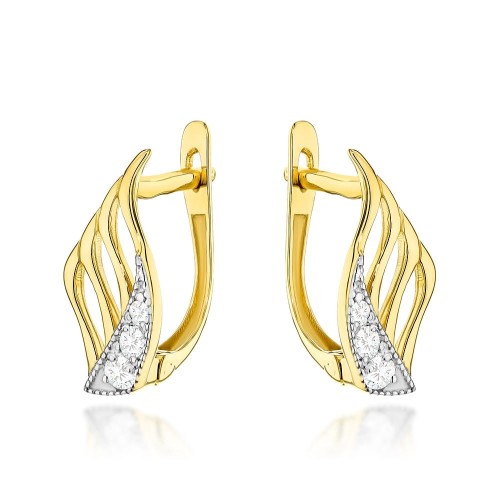 Kolczyki złote skrzydła zdobione cyrkoniami angielskie zapięcie próba 585