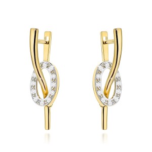 Kolczyki złote fala i owal z cyrkoniami angielskie zapięcie nowoczesny design próba 585