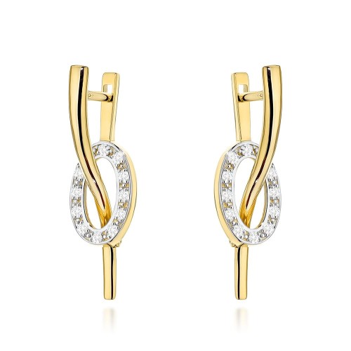 Kolczyki złote fala i owal z cyrkoniami angielskie zapięcie nowoczesny design próba 585