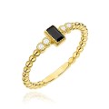 Pierścionek złoty z kuleczek z czarnym kamieniem i cyrkoniami próba 585