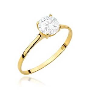 Pierścionek złoty klasyczny z centralną cyrkonią próba 585