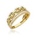 Pierścionek złoty podwójny z ogniwami i rzędem cyrkonii próba 585