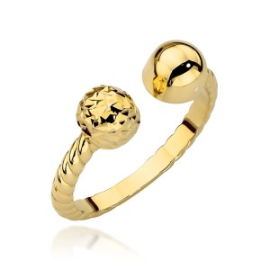 Pierścionek złoty pleciony z gładką i diamentowaną kulką 585