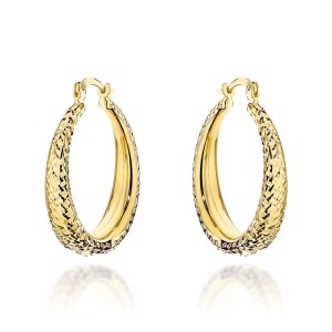 Kolczyki złote koła zdobione diamentowaniem z szeroką szyną 585 angielskie zapięcie