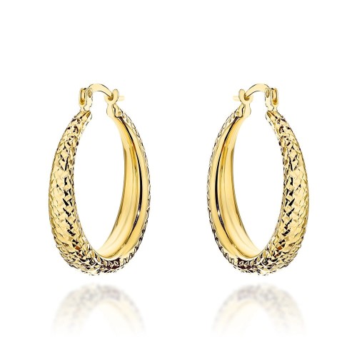 Kolczyki złote koła zdobione diamentowaniem z szeroką szyną 585 angielskie zapięcie