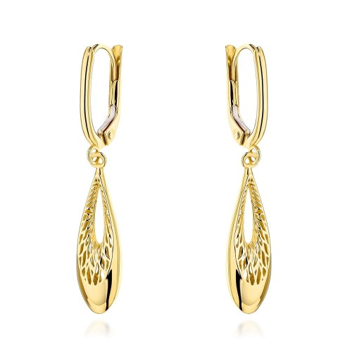 Kolczyki złote wiszące łezki z ażurem próba 585 angielskie zapięcie