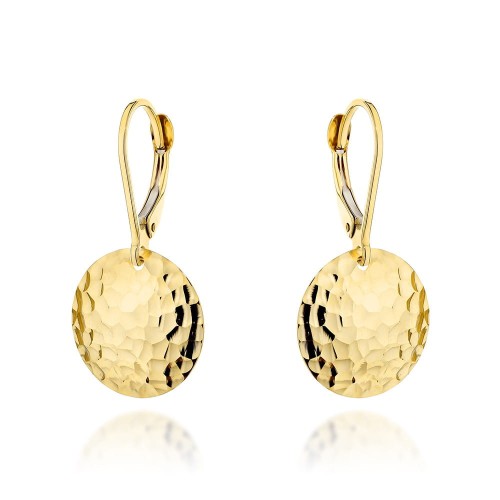 Kolczyki złote wiszące diamentowane koła próba 585 angielskie zapięcie