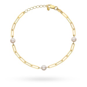 Bransoletka złota długie ogniwa i perły próba 585