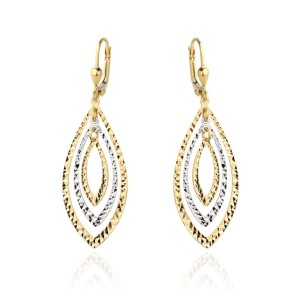 Kolczyki złote listki diamentowane z białym złotem próba 585 wiszące angielskie