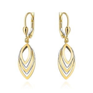 Kolczyki złote listki w dwóch kolorach złota na angielskim zapięciu 585