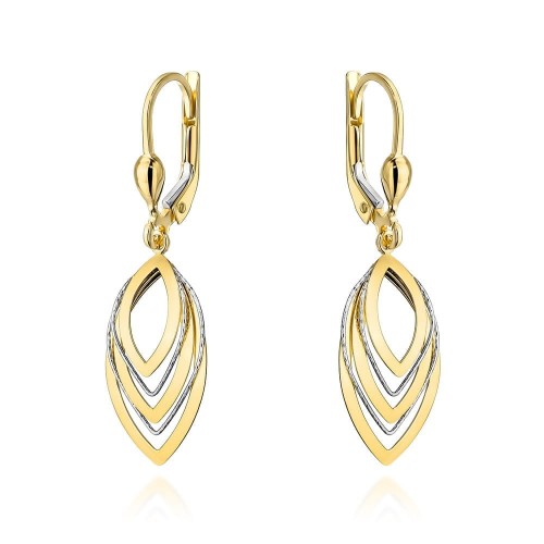 Kolczyki złote listki w dwóch kolorach złota na angielskim zapięciu 585