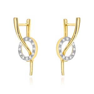 Kolczyki złote fala i kółko z cyrkoniami angielskie 585