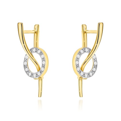 Kolczyki złote fala i kółko z cyrkoniami angielskie 585