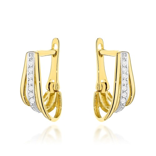 Kolczyki złote potrójne z cyrkoniami w dwóch kolorach złota 585