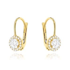 Kolczyki złote z centralną cyrkonią w oprawie mniejszych próba 585 angielskie