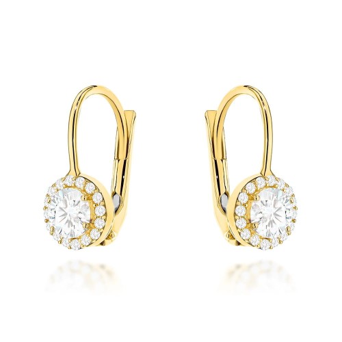 Kolczyki złote z centralną cyrkonią w oprawie mniejszych próba 585 angielskie