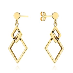 Kolczyki złote wiszące romby zdobione diamentowaniem 585