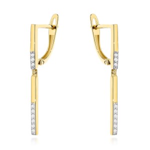 Kolczyki złote pręcik z cyrkoniami na angielskim zapięciu próba 585