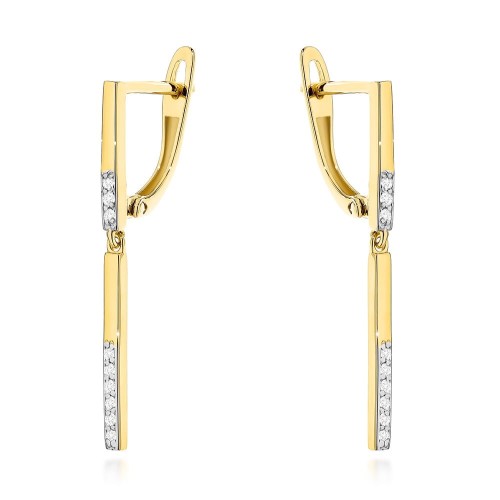 Kolczyki złote pręcik z cyrkoniami na angielskim zapięciu próba 585