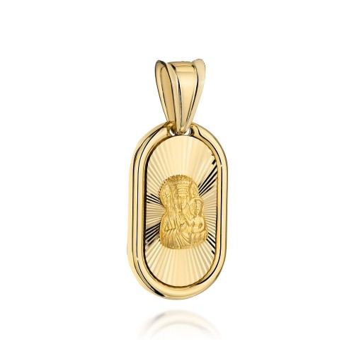 Medalik Matka Boska Częstochowska w diamentowanym owalu z gładką ramką 585