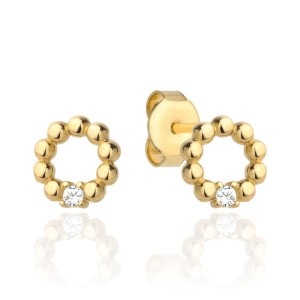 Kolczyki złote kółko ring z kuleczek i cyrkonia próba 585 sztyft