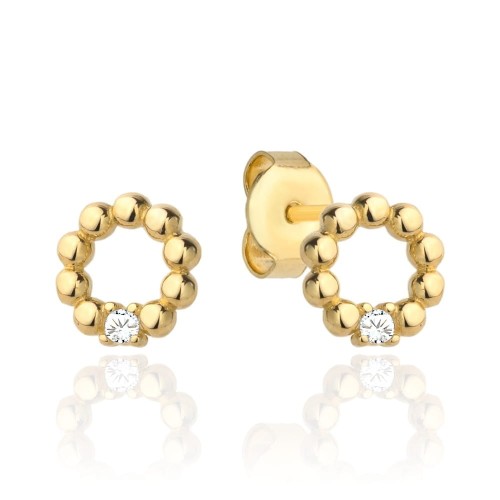 Kolczyki złote kółko ring z kuleczek i cyrkonia próba 585 sztyft