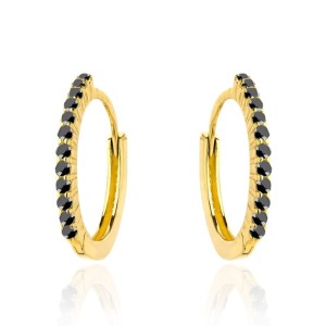 Kolczyki złote kółeczka z czarnymi kamieniami 585