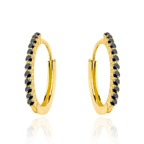 Kolczyki złote kółeczka z czarnymi kamieniami 585