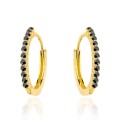 Kolczyki złote kółeczka z czarnymi kamieniami