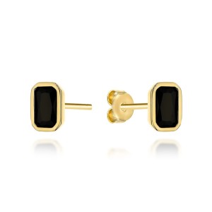 Kolczyki złote prostokąty z czarnym kamieniem 585