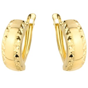 Kolczyki złote diamentowane na obu brzegach szer. 5 mm próba 585