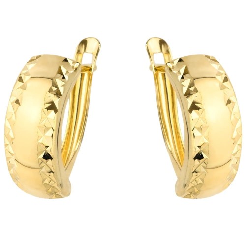 Kolczyki złote diamentowane na obu brzegach szer. 5 mm 585