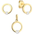 Komplet kolczyki + zawieszka złote kółeczko z cyrkonią na dole 585