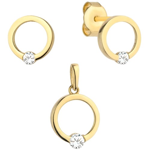 Komplet kolczyki + zawieszka złote kółeczko z cyrkonią na dole 585