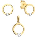 Komplet kolczyki + zawieszka złote kółeczko z cyrkonią na dole 585