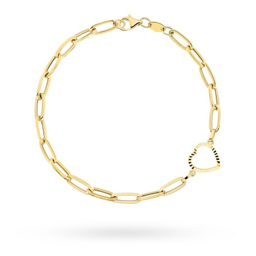 Bransoletka złota długie ogniwa i diamentowane serce 585