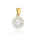 Zawieszka złota okrągła z centralnym kamieniem otoczonym mniejszymi kamieniami