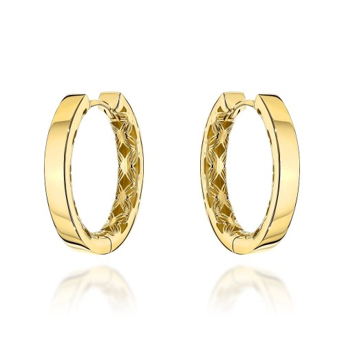 Kolczyki złote kółka gładkie wewnętrznie zdobione ażurem