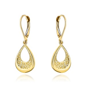 Kolczyki złote wiszące łezki z ażurowym zdobieniem angielskie próba 585